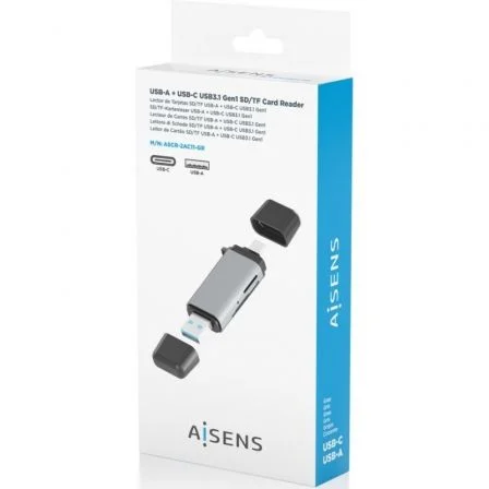 AISENS Lector de Tarjetas ASCR-2AC11-GR Gris USB-C y USB-A